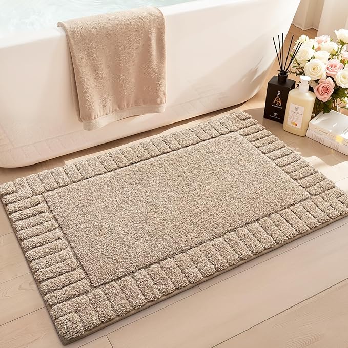 LUMI Bathroom Rugs Non Slip with Rubber Backing, Extra Soft Plush Microfiber Bath Rug Absorbent, Machine Washable Bath Mat Quick Dry for Tub, Shower, Hotel, Beige, 24"x36"