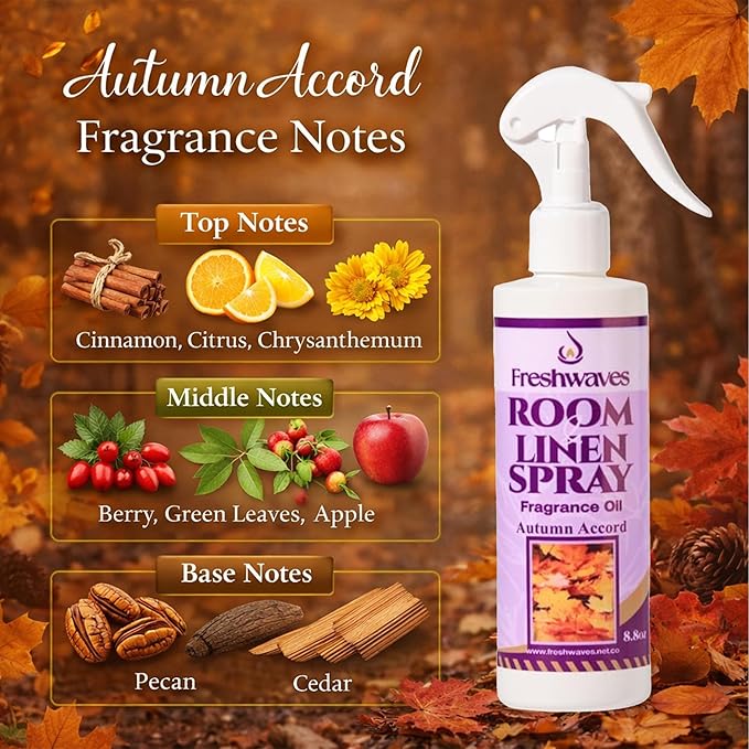 Freshwaves Air Spray Freshener | Autumn Accord Room Spray Odor Eliminator| 8.8oz Air Freshener Sprays for Living Room | Bedroom | Restroom & Office | White Bottle