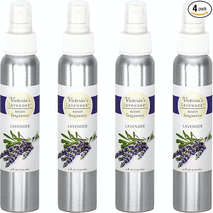 Victoria's Lavender Room Fragrance Spray - Air Freshener & Odor Eliminator - Lavender Spray Bundle Set - Luxury Essential Oil Scent for Home & Bathroom - Aromatherapy Relaxation - 4 Pack, 4 oz