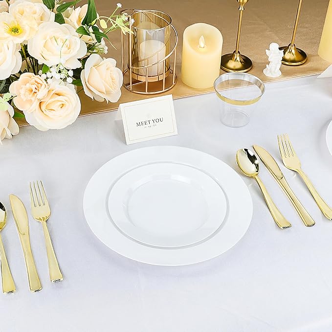 BESTVIP 100PCS 7 Inch White Plastic Dessert Plates, Disposable Plate for Appetizers, Small Cakes, Small Heavy Duty Disposable Plastic Plates for Parties, Wedding and Birthday