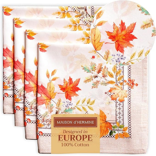 Maison d' Hermine Cloth Napkins Set of 4 100% Cotton for Thanksgiving Christmas Decorations Everyday Reusable Square Fall Napkins Cloth Washable Dinner Party (Amarante, 20"x20")