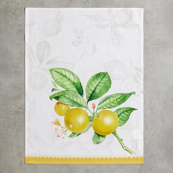 Maison d' Hermine Kitchen Towels Set of 3 100% Cotton 27.50" x 20" Reusable Cloth Tea Dish Towels Absorbent with Hanging Loop for Kitchen Farmhouse Hotel Spring Summer - Limoncello