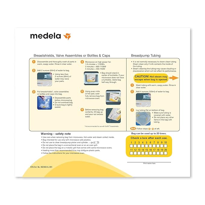 Medela Quick Clean Micro-Steam Bags for Bottles and Breast Pump Parts, 5 Count, (Pack of 2)