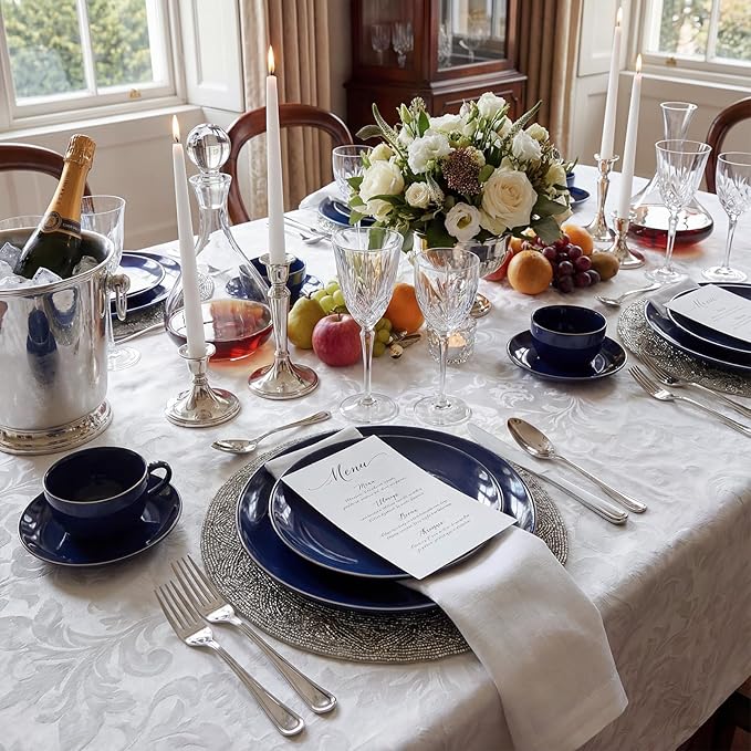 KIRE 200PCS Blue Plastic Plates with Silver Rim - Navy Blue Plastic Plates Include 100 Dinner & Dessert Plate - Heavy Duty Dark Blue Disposable Plate for Graduation/Parties/Memorial Day/Father's Day