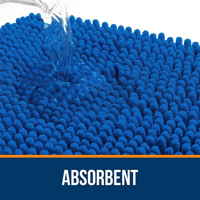 OLANLY Bathroom Rugs 34x21, Extra Soft Absorbent Chenille Bath Rugs, Rubber Backing Quick Dry, Machine Washable Bath Mats for Bathroom Floor, Tub and Shower, Home Decor Accessories, Deep Navy Blue