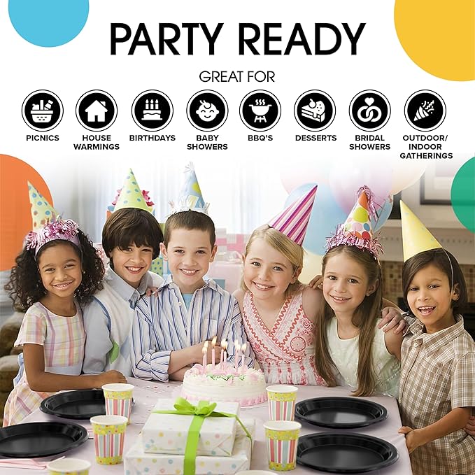 Exquisite Party Solids Black Plastic Plates For Party Supplies 10" Black Disposable Plates Heavy Duty 50 Pcs Plastic Dinnerware Sets Heavy Duty 350 GSM Disposable Dinnerware Set