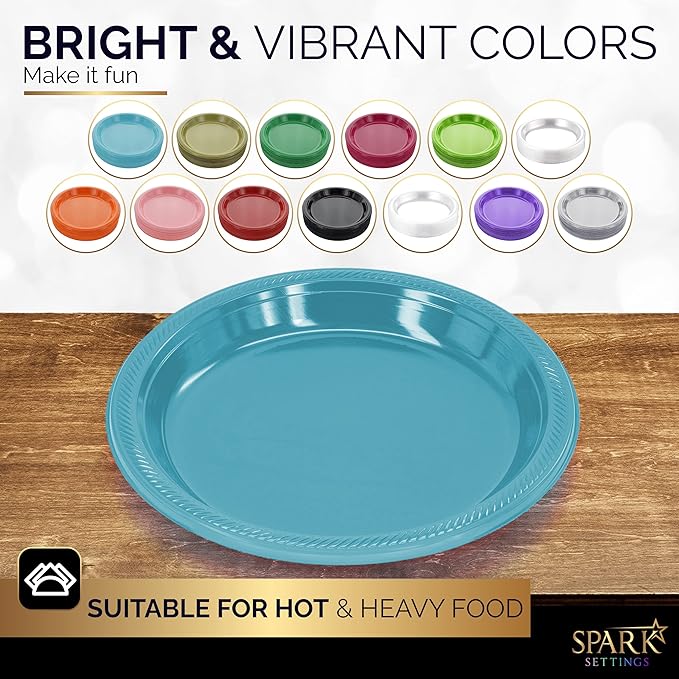 Amcrate Disposable Plastic Dinner Plates, Blue, 10.4 Inches, Strong and Sturdy for Party, Dinner, Holiday, Picnic, Travel - Pack of 50