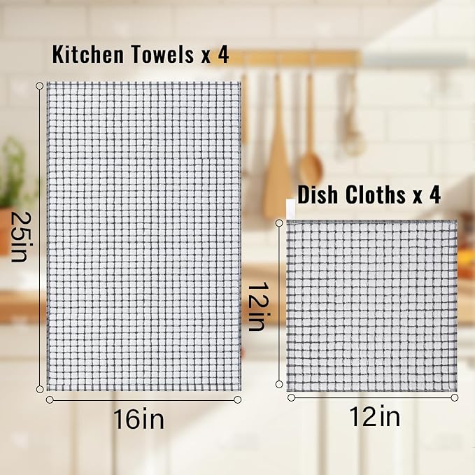 Homaxy Kitchen Towels and Dishcloths Set, 16 x 25 and 12 x 12 Inches, Set of 12 Cotton Terry Kitchen Dish Towels, Super Soft and Absorbent Dish Cloths, Grey