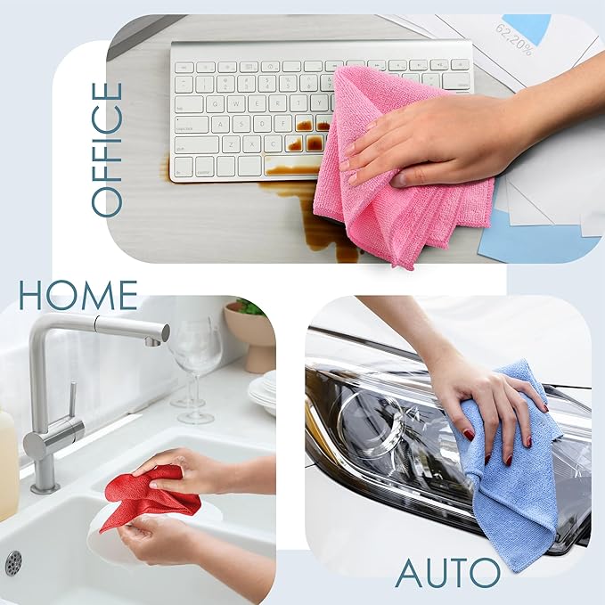 Hearth & Harbor Microfiber Cleaning Cloth Microfiber Towels for Cars 24 Pack Washcloths Pink Cleaning Rags Reusable Microfiber Towel Microfiber Cloth Rags Lint Free Cloth 12Inchesx12Inches