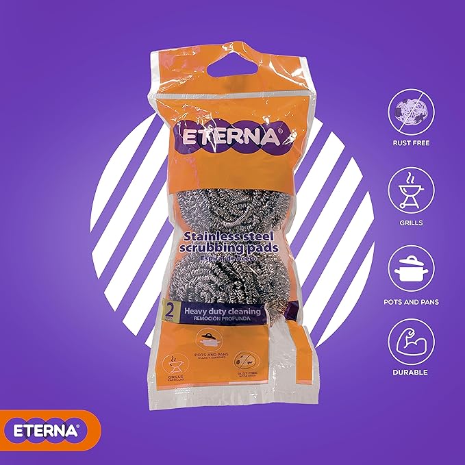 ETERNA Stainles Steel Scrub Bag, Dish Scrubbers for Cleaning Kitchen and Household, Steel Scrubbers for Cleaning Dishes, 2 Scrubbers