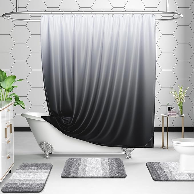 OLANLY Bathroom Rugs Sets 3 Piece, Soft Absorbent Microfiber Bath Mats and U-Shaped Contour Toilet Rug, Plush Shaggy Bath Mat Set for Bathroom (47"x20"+24"x16"+24"x20", Light Grey)