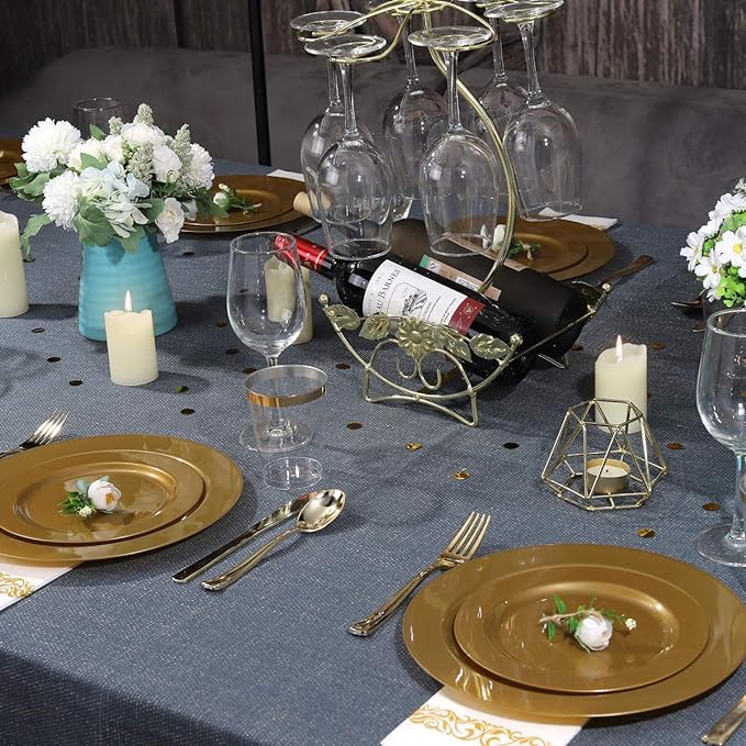 I00000 102 Pieces Solid Gold Disposable Plates, Gold Plastic Plates Premium Plastic Party Plates Includes: 51 Dinner Plate 10.25 Inch and 51 Salad/Dessert Plate 7.5 Inch for Wedding & Party
