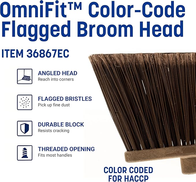SPARTA Plastic Broom Head, Angled, Flagged for Small Debris Indoor, Outdoor, Home, Restaurant, Lobby, Office, 12 Inches, Brown, (Pack of 12)