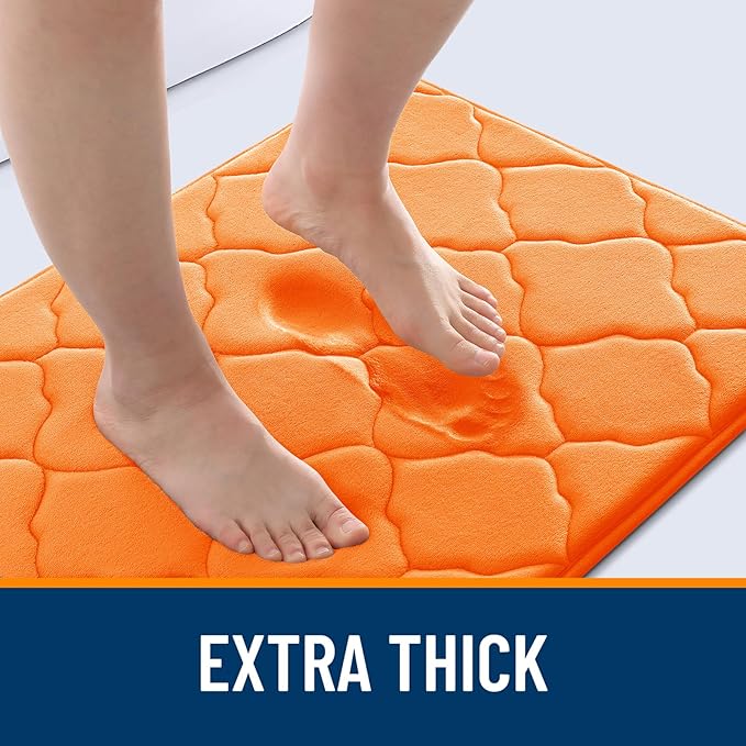 OLANLY Memory Foam Bath Mat Rug 44x24, Ultra Soft and Absorbent Bathroom Rugs, Non-Slip, Comfortable, Machine Washable Bath Carpet for Bathroom Floor, Tub, Shower and Home Decor Accessories, Orange