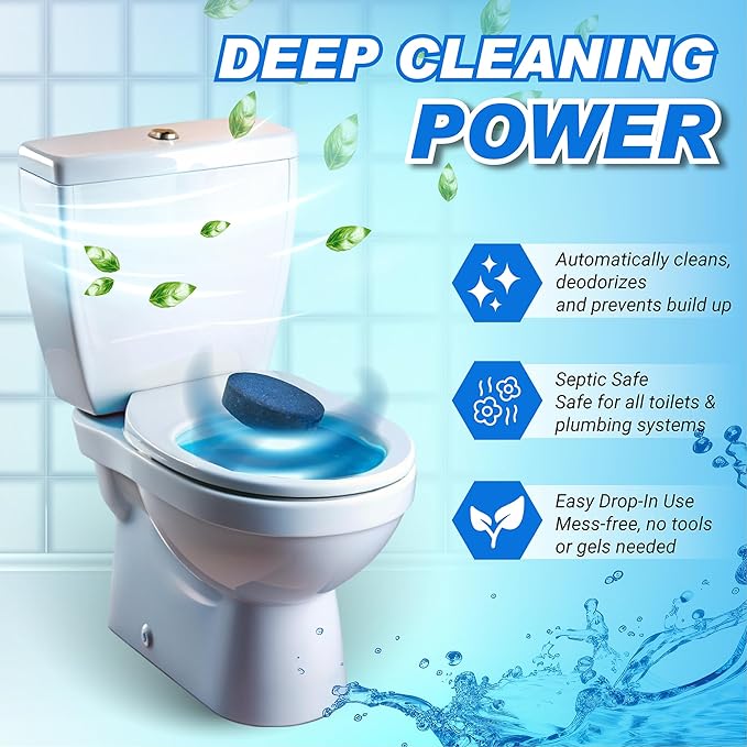 Shinefy Automatic Toilet Bowl Cleaner Tablets – 20 Tabs - Blue Gel Toilet Tank Cleaners, Hard Water Ring Remover, Septic-Safe Heavy-Duty Stain & Smell Eliminator, Toilet Cleaning & Deodorizer