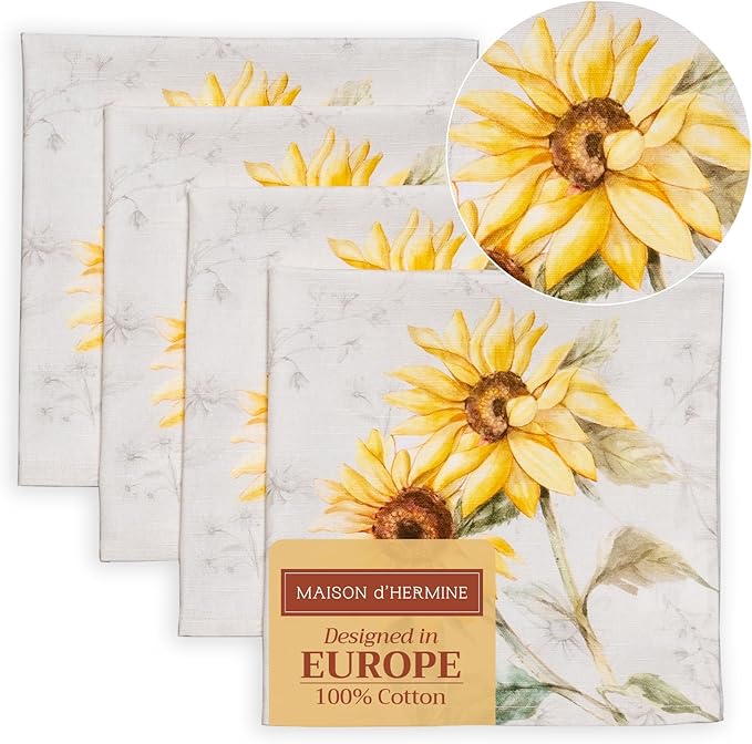 Maison d' Hermine 100% Cotton Cloth Napkins Set of 4 Everyday Reusable Square Napkins Cloth Washable Dinner Party Wedding Restaurant Hotel Kitchen Spring Summer (Candice, 20" x 20")