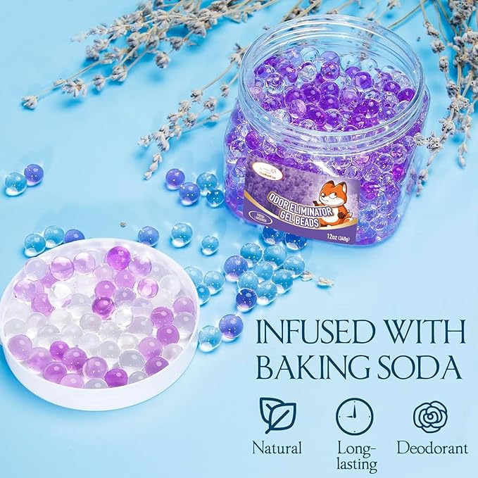 2 Pack Odor Eliminator Gel Beads, 12 oz, Air Freshener Beads for Home & Car, Pet Odor Eliminator for Bathroom, Closet, Pet Area & RVs, Long-Lasting Natural Fresh Lavender