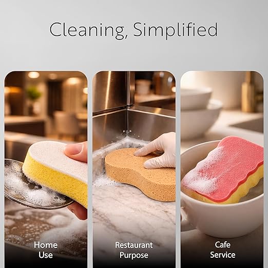 Restaurantware Sponge and Scouring Pad Combo 1 Count 7.7 x 4.9 x 2.1 Inches Plastic Multi-Surface Scrubber Flexible Cleaning Sponge for Commercial Kitchens