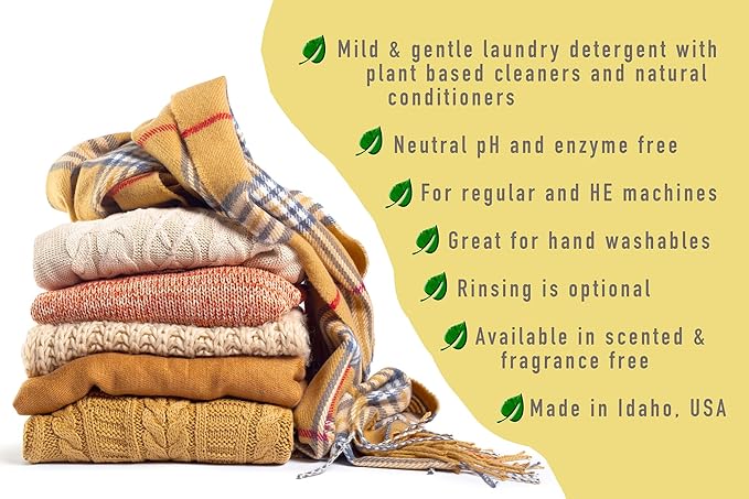 Outback Gold Wool Wash, 16 Oz, HE Compatible, Plant Based, Unscented, Fragrance Free, Neutral pH Laundry Detergent for Wool, Cashmere, Silk, Sheepskin, Baby Items, Mild and Enzyme Free, Made in USA
