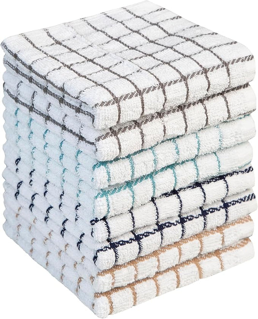 Bumble Dish Cloths (8 Pack) | 12” x 12” | 100% Cotton Kitchen Towels | 406 GSM | Soft, Highly Absorbent & Durable Dish Towels for Kitchen | Multicoloured Checked