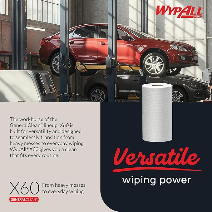 WypAll GeneralClean X60 Cloths Multi-Task Cleaning Wipes (35401), Strong and Absorbent Towels, White (130 Sheets/Roll, 12 Rolls, 1,560 Sheet Total)