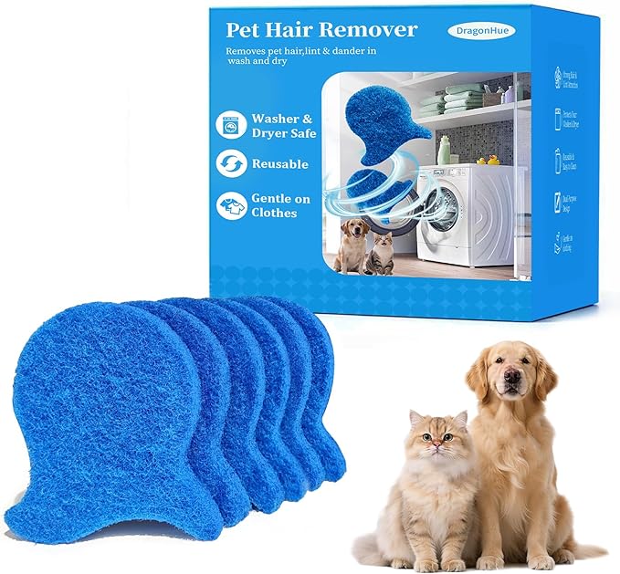 Pet Hair Remover for Laundry, 6 PCS Reusable Laundry Fish Pet Hair Catcher, Blue Lint Remover Traps for Washer and Dryer, Gentle on Clothes, Cat & Dog Hair Removal for All Fabrics