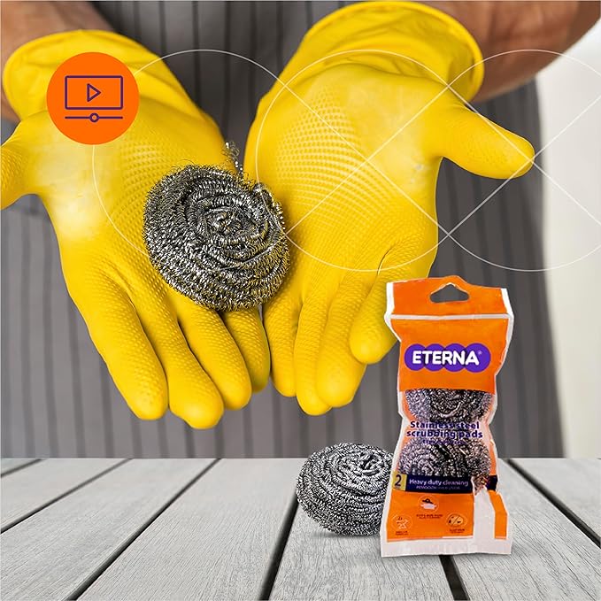 ETERNA Stainles Steel Scrub Bag, Dish Scrubbers for Cleaning Kitchen and Household, Steel Scrubbers for Cleaning Dishes, 2 Scrubbers