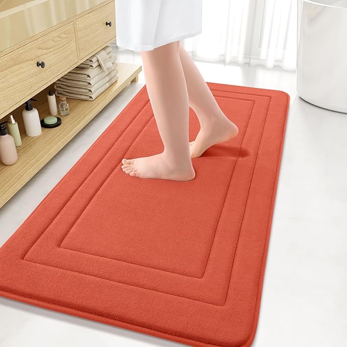 Arotive Memory Foam Bathroom Rug Mat 47x24, Ultra Soft and Absorbent Bath Mat, Machine Wash Dry, Comfortable Bath Rug Carpet for Bathroom Floor, Tub and Shower, Coral