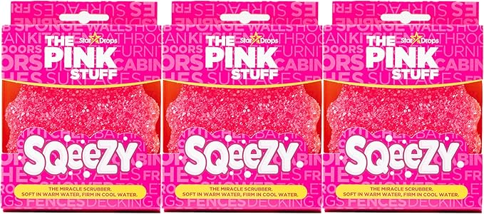 Stardrops – The Pink Stuff – SQeeZY Miracle Scrubber Sponge, Scratch Free Solution for Ultimate Home Cleaning - Perfect for Kitchens, Bathrooms, and Outdoor Use, 3-Pack