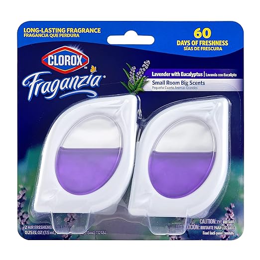 Clorox Fraganzia Small Rooms Air Freshener, Lavender with Eucalyptus - Peel & Place, No-Plug, Battery-Free for Closets, Laundry Room, Entry Way, Bathroom, 0.25 Fl Oz Each, 2 Count