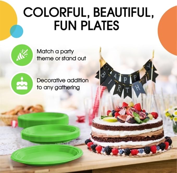 Exquisite Party Solids Lime Green Plastic Plates For Party Supplies 9" Lime Green Disposable Plates Heavy Duty 50 Pcs Plastic Dinnerware Sets Heavy Duty 350 GSM Disposable Dinnerware Set