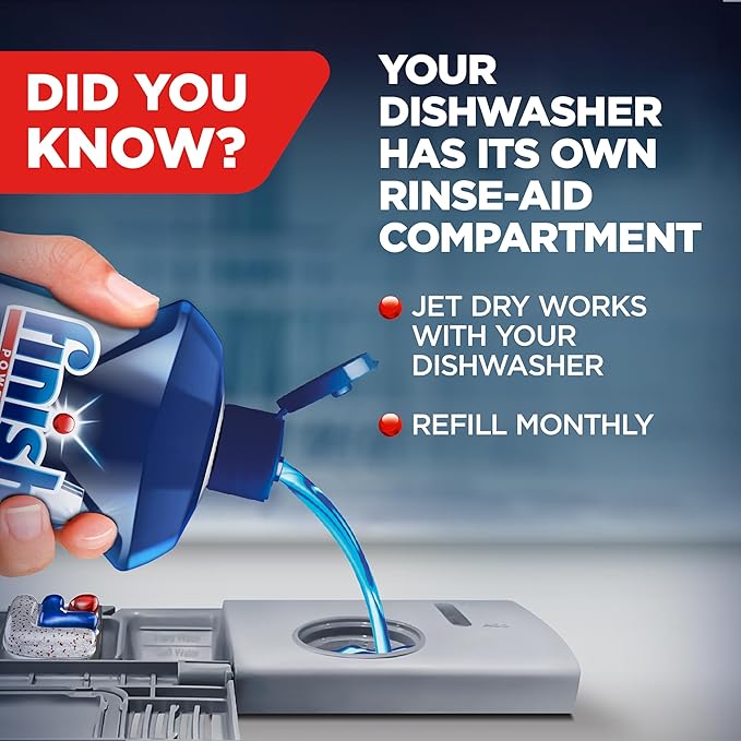 Finish Jet-Dry Dishwasher Rinse Aid, Compatible with Dishwasher Detergent, Prevents Spots & Residues, Dries, Shine & Protects, 23 oz, 225 Washes.