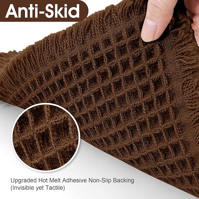 Upgraded Waffle Bath Mat Set 2 Piece Brown, Super Absorbent Non-Slip Quick Dry Bathroom Rugs with Tassels, Machine Washable Ultra Soft Boho Bath Rugs for Floor, Toilet Mats Boho Farmhouse Decor
