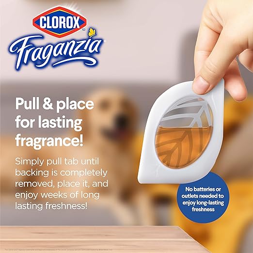 Clorox Fraganzia Small Rooms Air Freshener, Vanilla Honeycomb - Peel & Place, No-Plug, Battery-Free for Closets, Laundry Room, Entry Way, Bathroom, Locker, 0.25 Fl Oz Each, 2 Count