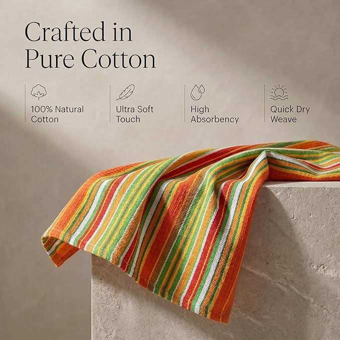 Urban Villa Kitchen Towels 100% Cotton Dish Towels for Kitchen(Set of 8)20”x30” Dish Cloths Highly Absorbent Kitchen Linen Set with Hanging Loop Perfect for Drying Dishes Cleaning Towels -Multi Color