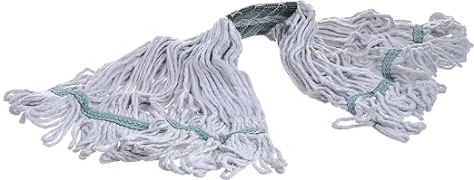 SPARTA Flo-Pac Cotton Mop Head, Loop-Ended, Wide Band with 5" Green Band for Organized Cleaning, Medium, White, (Pack of 12)