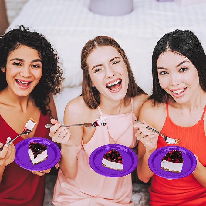 QZYL Paper Plates 7 Inches 50 Count, Disposable Plates Heavy Duty, Purple Party Dessert Plates, Disposable Paper Dinnerware, Small Paper Plates for Birthday Halloween Graduation Bridal Party Supplies