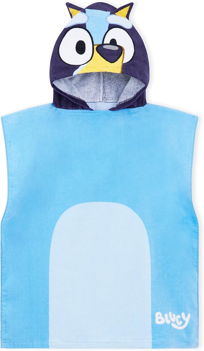 Bluey Kids Changing Robe, Hooded Towel Poncho for Boys Girls, Soft Absorbent Cotton Wearable Towel for Swim Surf Bath Beach Cover Up, Gifts for Kids (Blue/Navy)