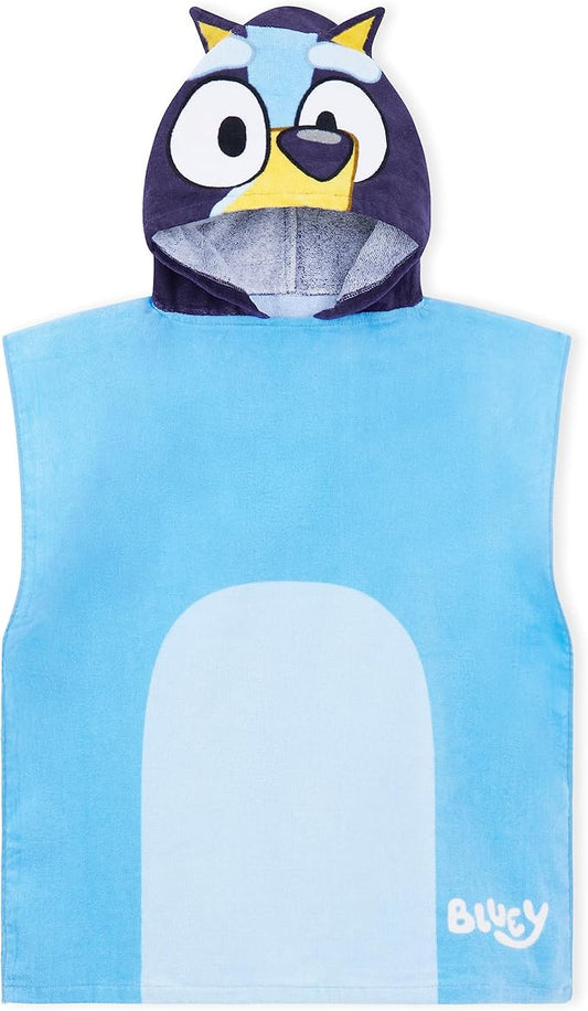 Bluey Kids Changing Robe, Hooded Towel Poncho for Boys Girls, Soft Absorbent Cotton Wearable Towel for Swim Surf Bath Beach Cover Up, Gifts for Kids (Blue/Navy)