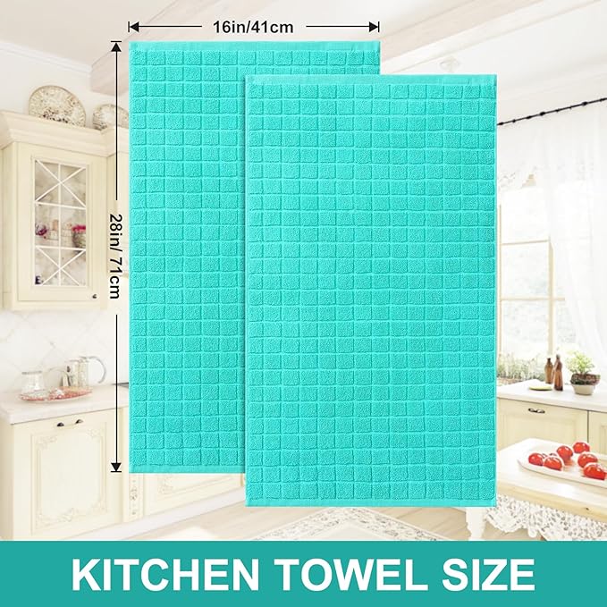 Homaxy Premium Cotton Kitchen Towels 16"x 28", Large Natural Ring Spun 390 GSM Dish Towels, Super Absorbent Terry Kitchen Hand Towels, Soft Tea Towels with Hanging Loop, Pure Aqua Design, 6 Pack