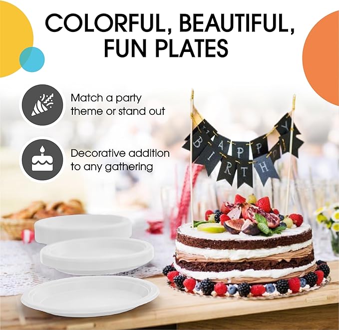 Exquisite Party Solids White Plastic Plates For Party Supplies 7" White Disposable Plates Heavy Duty 50 Pcs Plastic Dinnerware Sets Heavy Duty 350 GSM Disposable Dinnerware Set
