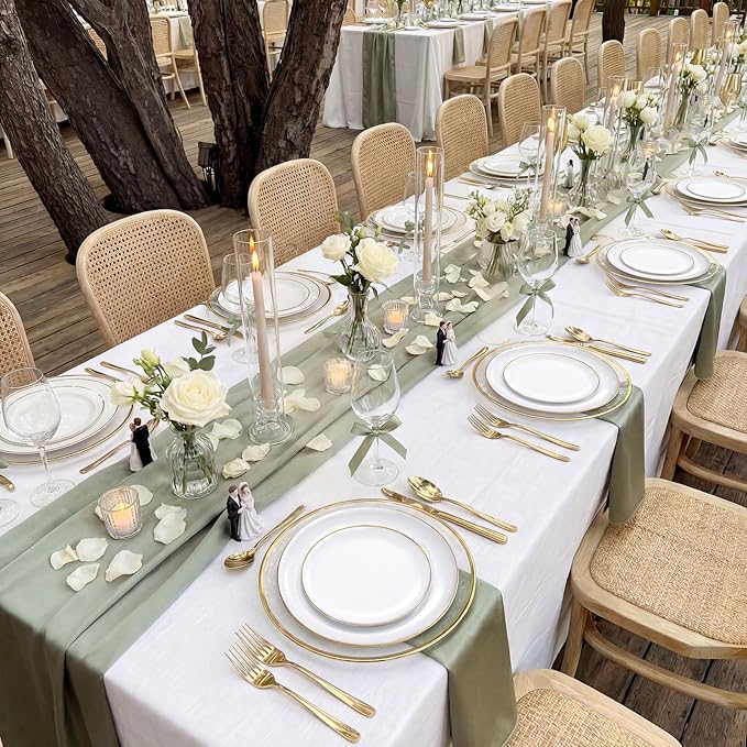 KIRE 200PCS Gold Plastic Plates - Disposable Plates for Party - White Plastic Plates with Gold Rim Include 100 for Dinner and 100 for Dessert/Salad in Wedding/Party/Spring/Graduation