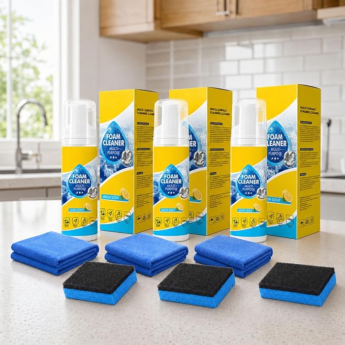 4-in-1 Multi-Enzyme Foam Cleaner, Foam Cleaner Multi Purpose, Enzyme Cleaner, for Car Interior, Kitchen Grease, Bathroom Tiles,Sofa Upholstery (3PCS)