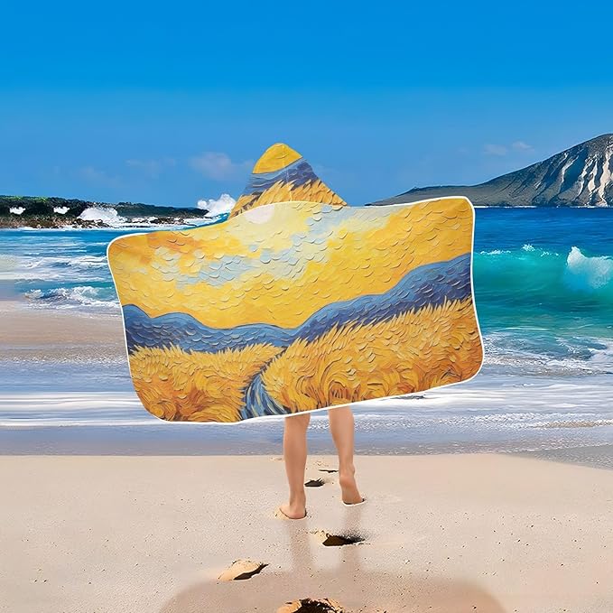 Hooded Towel for Kids Wheat Field Painting Beach Wrap Bath Towels 50x23.5in