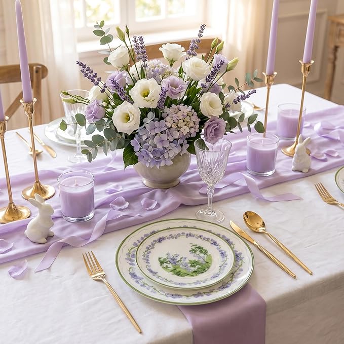 30Pcs Clear and Purple Plastic Plates - Purple Lily of the Valley Plates Disposable Heavy Duty, Perfect for Weddings, Tea Parties, Holidays - 10.25" Dinner & 7.5" Dessert Plastic Plate