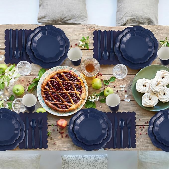 NatNarr 175 Pcs Navy Blue Plates and Napkins Set, 25 Guest Navy Blue Party Supplies Include 9" Graduation Plates & 7" Cake Plate Disposable Plastic Cutlery for Birthday Graduation Party Wedding