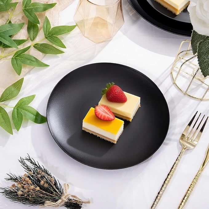 EI 80pcs Black Dessert Plates 7.5inch,Disposable Matte Plastic Plate Frosted Small Black Dessert/Cake/Appetizer Plastic Plates Disposable Heavy Duty for Party,Wedding,Graduation Decorations