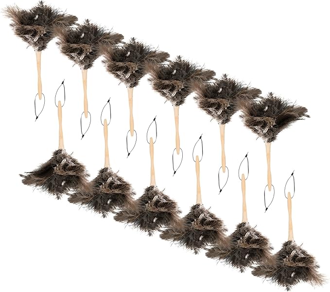 Superio Ostrich Feather Duster Fluffy Dust Remover, with Wooden Handle Reusable for Cleaning Homes, Ceilings, and Furniture (12 Pack)