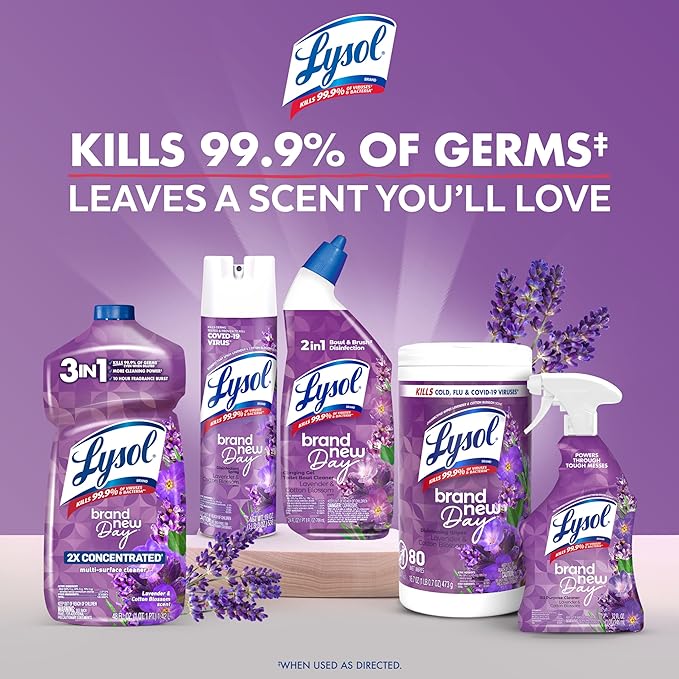 Lysol Disinfectant Wipes, Multi-Surface Antibacterial Wipes For Disinfecting, Dorm Room Essentials, Cleaning Supplies for Home, Bathroom, Lavender & Cotton Blossom Scent, 80 Count