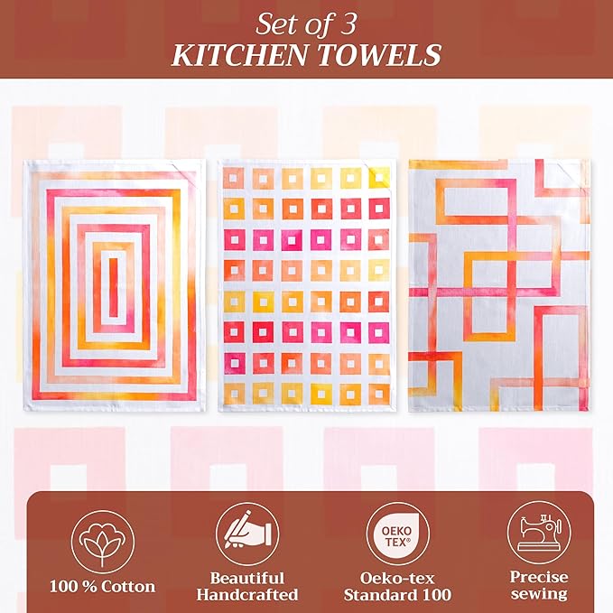 Maison d' Hermine Kitchen Towels Set of 3 100% Cotton 27.50" x 20" Reusable Cloth Tea Dish Towels Absorbent with Hanging Loop for Kitchen Farmhouse Hotel Spring Summer - Summer Maze